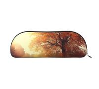 ANABPRMA Autumn Scene Leather Pencil Bag, Leather Half-Circle Storage Pouch - for Makeup, Pens, and Essentials