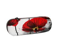 ANABPRMA Beautiful Poppy Flower Ink Hard Shell Leather Pencil Case, Multi-Use Zipper Box for Stationery, Makeup or Small Accessories