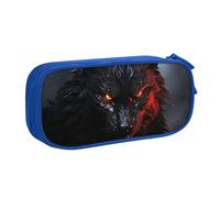 ANABPRMA Big Black Wolf with Red Eyes Pencil Case, Large Capacity Double Layer Student Pen Pouch with 2 Zipped Main Pockets, Multi-Functional Organiser for School, Office, Travelling