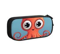 ANABPRMA Big-Eyed Red Octopus Pencil Case, Large Capacity Double Layer Student Pen Pouch with 2 Zipped Main Pockets, Multi-Functional Organiser for School, Office, Travelling