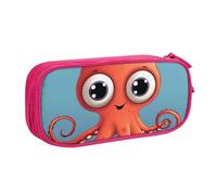 ANABPRMA Big-Eyed Red Octopus Pencil Case, Large Capacity Double Layer Student Pen Pouch with 2 Zipped Main Pockets, Multi-Functional Organiser for School, Office, Travelling
