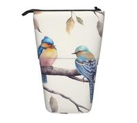 ANABPRMA Birds Sitting On Branch Telescopic Standing Pencil Case Adjustable Pen Pouch with Zipper Oxford Organizer for School Office