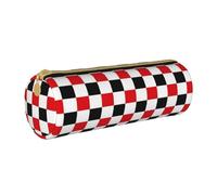 ANABPRMA Black and White Brick Texture Leather Pencil Pouch Cylindrical Pen Case for School Office Supplies with Zipper Closure Portable Bag