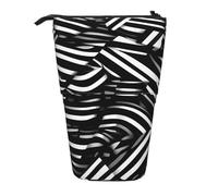 ANABPRMA Black and White Lines Telescopic Standing Pencil Case Adjustable Pen Pouch with Zipper Oxford Organizer for School Office
