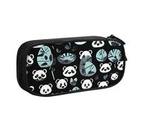ANABPRMA Black and White Panda Face Pencil Case, Large Capacity Double Layer Student Pen Pouch with 2 Zipped Main Pockets, Multi-Functional Organiser for School, Office, Travelling