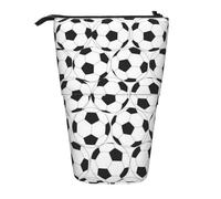 ANABPRMA Black and White Soccer Ball Pattern Telescopic Standing Pencil Case Adjustable Pen Pouch with Zipper Oxford Organizer for School Office