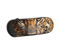 ANABPRMA Black & Brown Leopard Hard Shell Leather Pencil Case, Multi-Use Zipper Box for Stationery, Makeup or Small Accessories