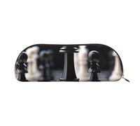 ANABPRMA Black White Chess Checkerboard Leather Pencil Bag, Leather Half-Circle Storage Pouch - for Makeup, Pens, and Essentials