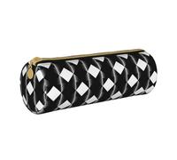ANABPRMA Black White Race Checkered Flag Leather Pencil Pouch Cylindrical Pen Case for School Office Supplies with Zipper Closure Portable Bag