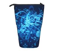 ANABPRMA Blue Musical Notes Telescopic Standing Pencil Case Adjustable Pen Pouch with Zipper Oxford Organizer for School Office