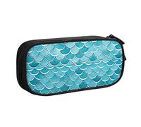 ANABPRMA Blue Waves Squama Mermaid Scale Pencil Case, Large Capacity Double Layer Student Pen Pouch with 2 Zipped Main Pockets, Multi-Functional Organiser for School, Office, Travelling