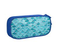 ANABPRMA Blue Waves Squama Mermaid Scale Pencil Case, Large Capacity Double Layer Student Pen Pouch with 2 Zipped Main Pockets, Multi-Functional Organiser for School, Office, Travelling