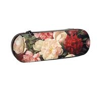 ANABPRMA Bowl with Peonies and Rose Hard Shell Leather Pencil Case, Multi-Use Zipper Box for Stationery, Makeup or Small Accessories