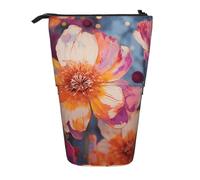 ANABPRMA Bright Flowers Telescopic Standing Pencil Case Adjustable Pen Pouch with Zipper Oxford Organizer for School Office