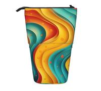 ANABPRMA Bright Pattern Telescopic Standing Pencil Case Adjustable Pen Pouch with Zipper Oxford Organizer for School Office
