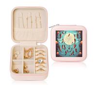 ANABPRMA Catch Dream Net Square Travel Jewelry Box For Women Small Leather Jewelry Organizer With Zipper Mirror Portable Case