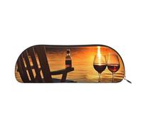 ANABPRMA Chair and Wine at Sunset Lake Leather Pencil Bag, Leather Half-Circle Storage Pouch - for Makeup, Pens, and Essentials