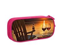 ANABPRMA Chair and Wine at Sunset Lake Pencil Case, Large Capacity Double Layer Student Pen Pouch with 2 Zipped Main Pockets, Multi-Functional Organiser for School, Office, Travelling