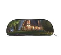 ANABPRMA Chalet by The Lake Leather Pencil Bag, Leather Half-Circle Storage Pouch - for Makeup, Pens, and Essentials