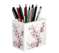 ANABPRMA Cherry Blossoms Tree Creative Block Design Pencil Holder Desk Organizer Pen Cup For Office School Home Decor Stationery Storage Container
