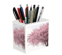 ANABPRMA Cherry Blossoms Tree Creative Block Design Pencil Holder Desk Organizer Pen Cup For Office School Home Decor Stationery Storage Container