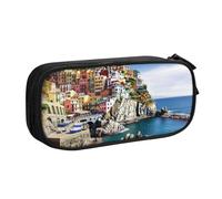ANABPRMA Cinque Terre Scenery Pencil Case, Large Capacity Double Layer Student Pen Pouch with 2 Zipped Main Pockets, Multi-Functional Organiser for School, Office, Travelling
