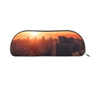 ANABPRMA City in The Sunset Leather Pencil Bag, Leather Half-Circle Storage Pouch - for Makeup, Pens, and Essentials