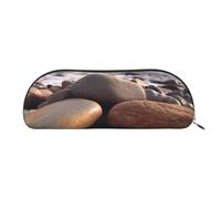 ANABPRMA Coast Rock Leather Pencil Bag, Leather Half-Circle Storage Pouch - for Makeup, Pens, and Essentials