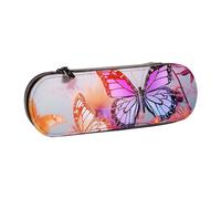 ANABPRMA Color Butterfly Flower Hard Shell Leather Pencil Case, Multi-Use Zipper Box for Stationery, Makeup or Small Accessories