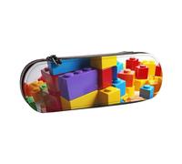 ANABPRMA Colorful Building Blocks Hard Shell Leather Pencil Case, Multi-Use Zipper Box for Stationery, Makeup or Small Accessories