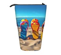 ANABPRMA Colorful Flip Flops Beach Ball Telescopic Standing Pencil Case Adjustable Pen Pouch with Zipper Oxford Organizer for School Office
