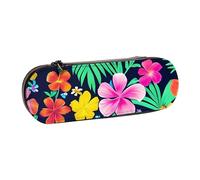 ANABPRMA Colorful Flowers Hard Shell Leather Pencil Case, Multi-Use Zipper Box for Stationery, Makeup or Small Accessories