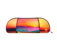 ANABPRMA Colorful Glass Drink Sunset Leather Pencil Bag, Leather Half-Circle Storage Pouch - for Makeup, Pens, and Essentials