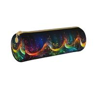 ANABPRMA Colorful Music Notes Leather Pencil Pouch Cylindrical Pen Case for School Office Supplies with Zipper Closure Portable Bag