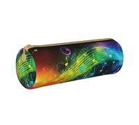 ANABPRMA Colorful Music Notes Leather Pencil Pouch Cylindrical Pen Case for School Office Supplies with Zipper Closure Portable Bag