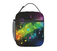 ANABPRMA Colorful Music Notes Portable Insulated Lunch Bag - Leak-Proof Lunch Box with Side Pockets for School, Office, Work, and Travel