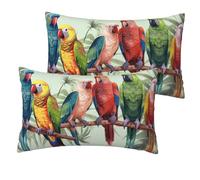 ANABPRMA Colorful Parrots On Tree Linen Look Cushion Covers 12x20 Inch Set Of 2 Decorative Throw Pillow Cases For Sofa Bed Couch Living Room