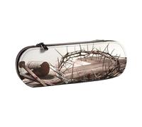 ANABPRMA Cross and Crown of Thorns Hard Shell Leather Pencil Case, Multi-Use Zipper Box for Stationery, Makeup or Small Accessories