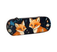 ANABPRMA Cute Animal Fox Flower Hard Shell Leather Pencil Case, Multi-Use Zipper Box for Stationery, Makeup or Small Accessories