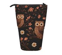 ANABPRMA Cute Brown Cartoon Owls Telescopic Standing Pencil Case Adjustable Pen Pouch with Zipper Oxford Organizer for School Office
