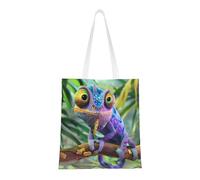 ANABPRMA Cute Chameleon Canvas Tote Bag For Shopping, Work, And School | Lightweight Handbag With Reinforced Handles