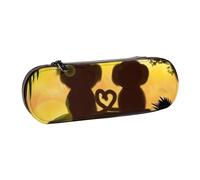 ANABPRMA Cute Couple Monkey Hard Shell Leather Pencil Case, Multi-Use Zipper Box for Stationery, Makeup or Small Accessories