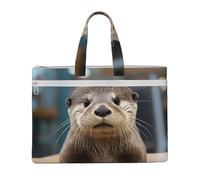 ANABPRMA Cute Otter Canvas File Bag with Zipper, Document Organizer Tote, Double Layer Portable File Pouch for Office Travel