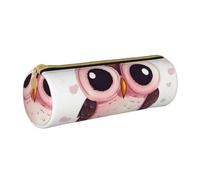 ANABPRMA Cute owl Leather Pencil Pouch Cylindrical Pen Case for School Office Supplies with Zipper Closure Portable Bag