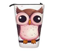 ANABPRMA Cute Owl Telescopic Standing Pencil Case Adjustable Pen Pouch with Zipper Oxford Organizer for School Office