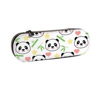 ANABPRMA Cute Panda Bamboo Star Hard Shell Leather Pencil Case, Multi-Use Zipper Box for Stationery, Makeup or Small Accessories