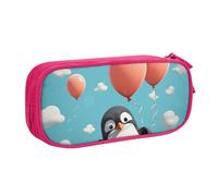 ANABPRMA Cute Penguin with Balloon Pencil Case, Large Capacity Double Layer Student Pen Pouch with 2 Zipped Main Pockets, Multi-Functional Organiser for School, Office, Travelling