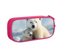 ANABPRMA Cute Polar Bear Pencil Case, Large Capacity Double Layer Student Pen Pouch with 2 Zipped Main Pockets, Multi-Functional Organiser for School, Office, Travelling