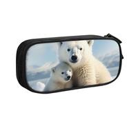 ANABPRMA Cute Polar Bear Pencil Case, Large Capacity Double Layer Student Pen Pouch with 2 Zipped Main Pockets, Multi-Functional Organiser for School, Office, Travelling