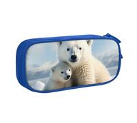 ANABPRMA Cute Polar Bear Pencil Case, Large Capacity Double Layer Student Pen Pouch with 2 Zipped Main Pockets, Multi-Functional Organiser for School, Office, Travelling